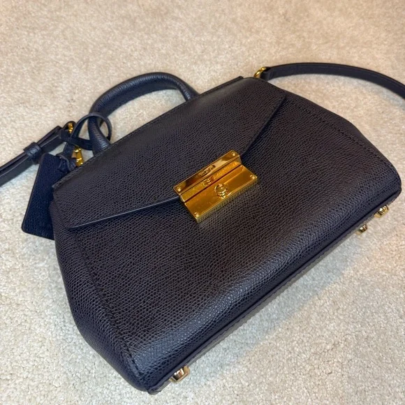 Tumi Navy Blue Pebbled Leather Mini Top Handle Crossbody Bag - Picture 4 of 10